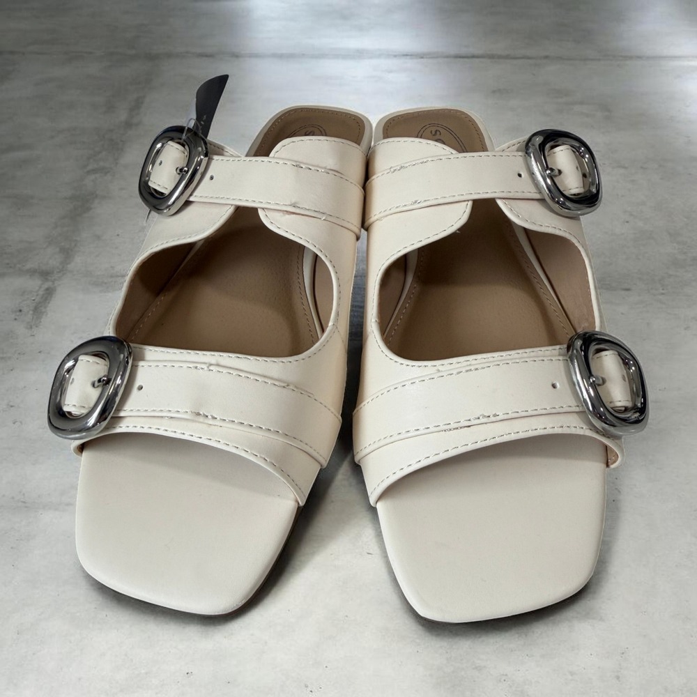 Scoop Bone Double Buckle Sandals Minimalist Coastal Resort Casual Flat SZ 6.5